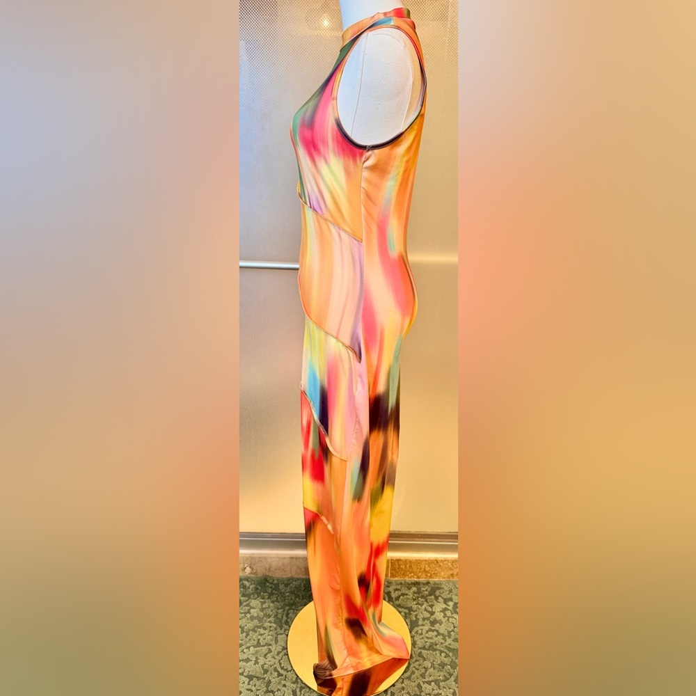 Bodycon Stretchy Multicolor Sleeveless Maxi Dress w Mock Neck - Picture 5 of 16